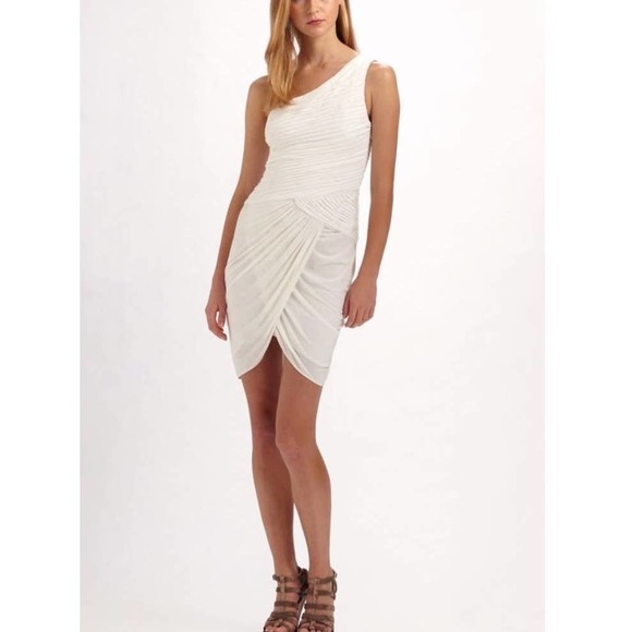 BCBGMaxAzria White One-Shoulder Mini Dress - Picture 1 of 7